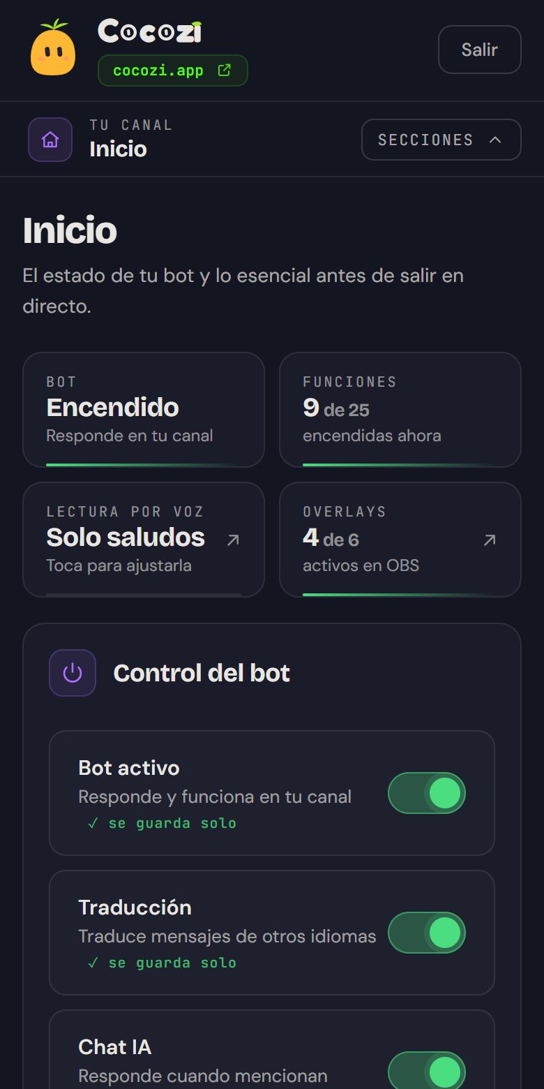 Panel de Cocozi en el móvil
